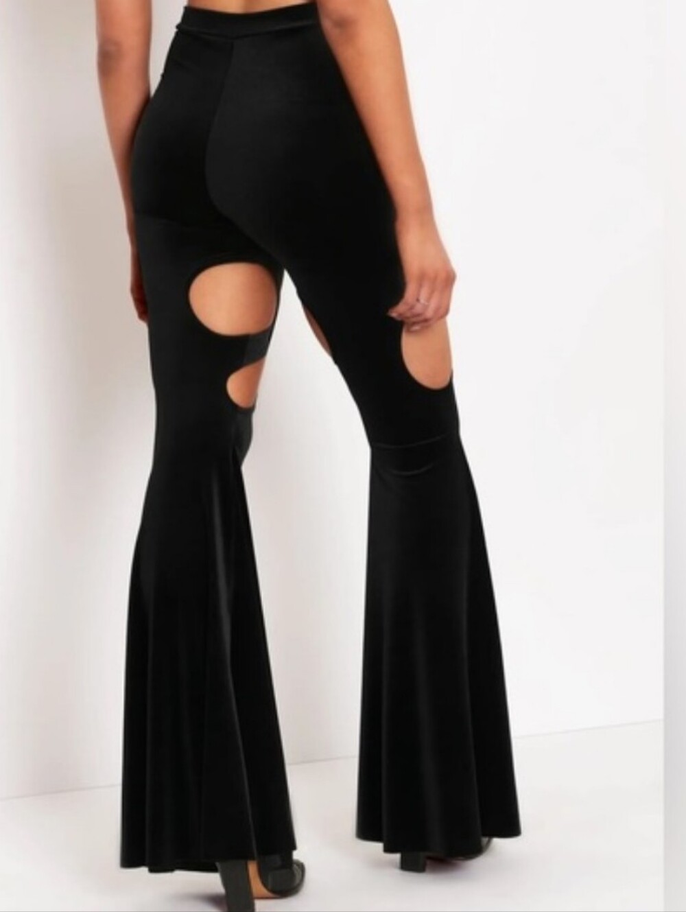 NWT Blackmilk Velvet Black Swirl Thigh Cutout High Waisted Flare Pant XXL - Picture 4 of 14